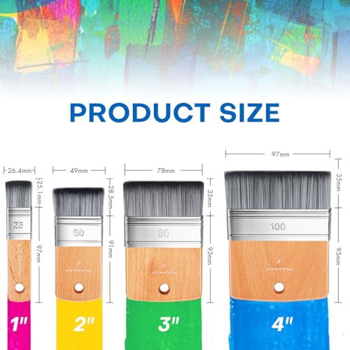 4pcs Flat Paddle Paint Brush Set, Fuumuui Scale Brushes, Large Paint Brush, Wide Flat Paint Brushes with Short Handle for Oil and Acrylic Paints(1'', 2'', 3'', 4'') - color: Birch-4pcs