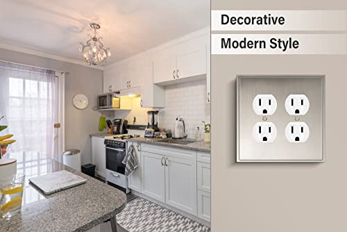 Henne Bery Soft Modern Decorative Wall Plate Switch Plate Outlet Cover (Double Duplex, Satin Nickel) - style: Double Duplex