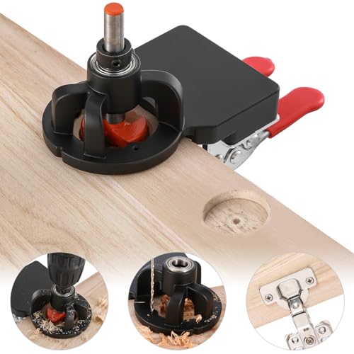 35mm Concealed Hinge Jig, Aluminum Alloy Cabinet Hinge Jig with 2 Quick Clamp, Adjustable Quick Punch Cabinet Hardware for Woodworking Cabinet Door Hinges Mounting Tool - color: Black