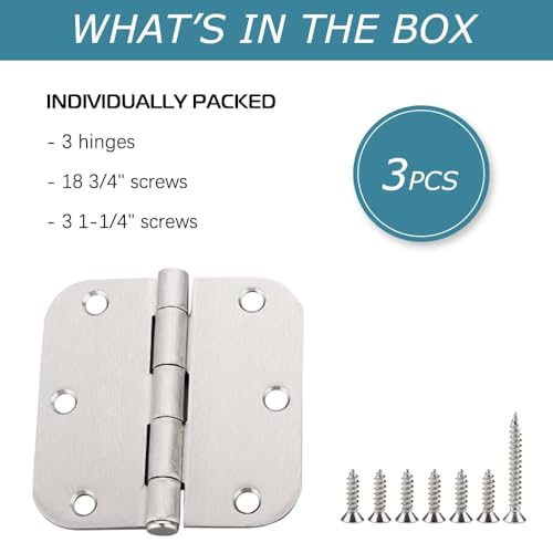 30 Pack Satin Nickel Door Hinges 3.5 inch Brushed Nickel Hinges Rounded 5/8" Radius Corners Bedroom Residential Standard Indoor Door Hardware Hinge - size: 30 Pack