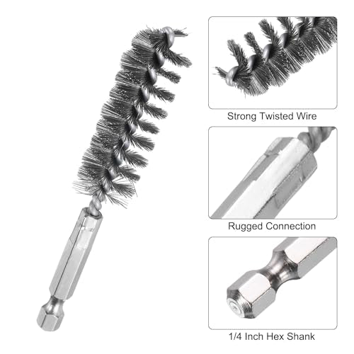 HARFINGTON 6Pcs Stainless Steel Bore Brush 17mm Dia 4" Long Cleaning Twisted Wire Brush with Handle 1/4" Hex Shank for Tubes, Ports, Bearings - size: 17mm