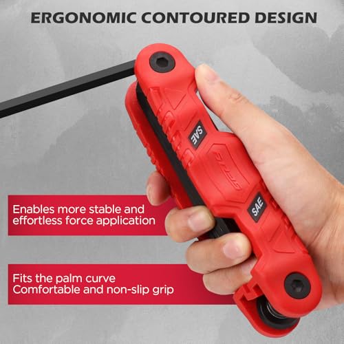 11-Piece Large Folding Hex Key Set SAE (3/32"-1/2"), Heavy Duty Allen Wrench Set, Portable Tool for Archery, Bike Repair, Furniture, and Basic Home Maintenance (Red) - style: 11-Piece SAE (Folding - Red)