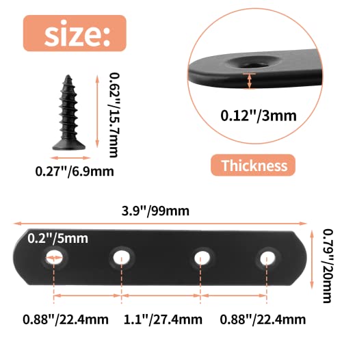 Jiozermi 8 Pcs Straight Brace, 3.9" x 0.8", Stainless Steel,Black - size: Black, 3.9” x 0.8”, 8 Pcs