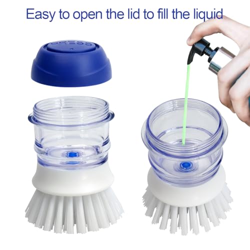 CELOX 2 Pack Dish Brush with Soap Dispenser for Kitchen Cleaning, Kitchen Brush for Dish Pot Pan Sink Cleaning - color: White and Blue Brush