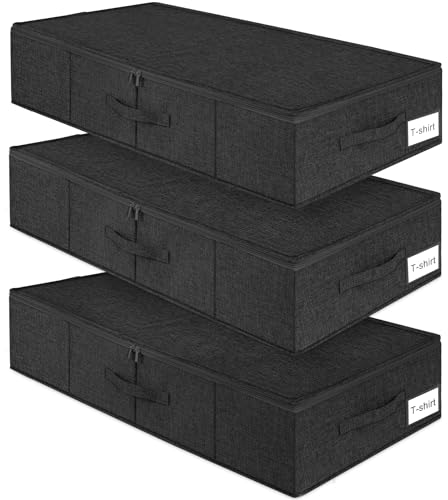 punemi 50L Under Bed Storage Containers with Zipper Lid, 3Pack, Black - color: Black, size: 3 Pack-6.7 inch Tall-Structured