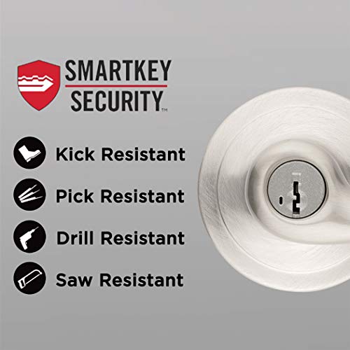 Kwikset Tustin Entry Door Handle with Lock and Key, Secure Keyed Reversible Lever Exterior, For Front Entrance and Bedrooms, Satin Nickel, Pick Resistant Smartkey Rekey Security and Microban