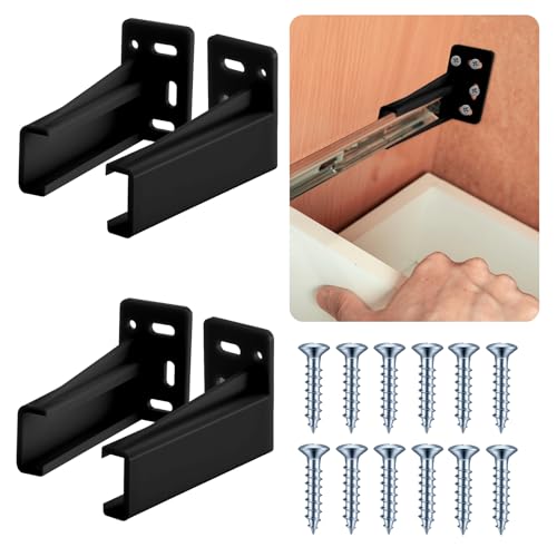 Chunful 2 Pair Rear Drawer Track Socket Back Plates Mounting Brackets,Black - color: Black