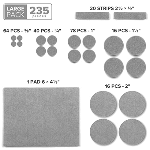 235 pc Gray Felt Furniture Pads X-Protector Huge Quantity of Furniture Pads - size: 235 PCS Gray, Round & Square