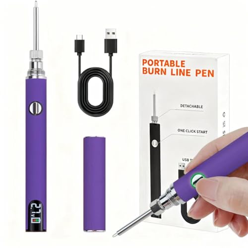 Rechargeable wire burning kit, digital wire burning tool. Suitable for bead stringing, leather craftsmanship, sewing, weaving, wax carving, wood stamping, etc (Purple) - color: Purple
