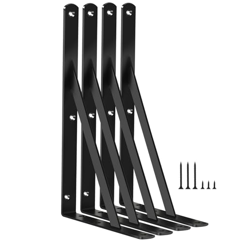 4 Pack L12 x H 8" Black Heavy Duty Shelf Brackets with Screws Metal Shelf Brackets Shelf Support Angle Brackets for Shelves L Brackets Heavy Duty Floating Shelf - size: 12''x8'', style: 4 Pack-Black