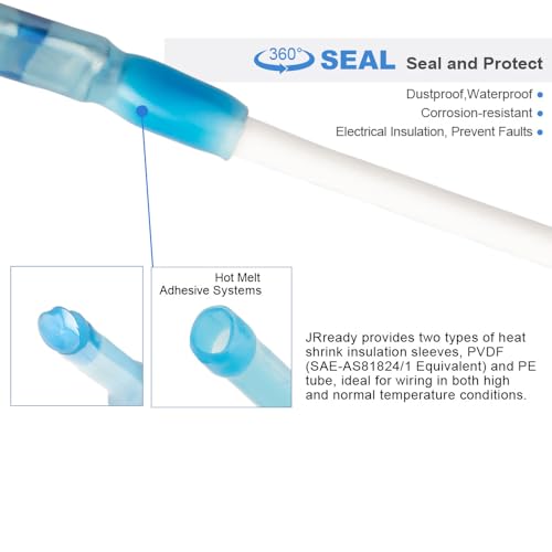 JRready 50Sets D-436 Series Heat Shrink Butt Splice Connector 20-16 AWG(D-436-37 M81824/1-2 Equivalent) IP68 Waterproof Blue Environmental Butt Splice with PVDF/PE Tubes ST6385-16-50 Wire Connectors - color: 16#Blue-50Sets