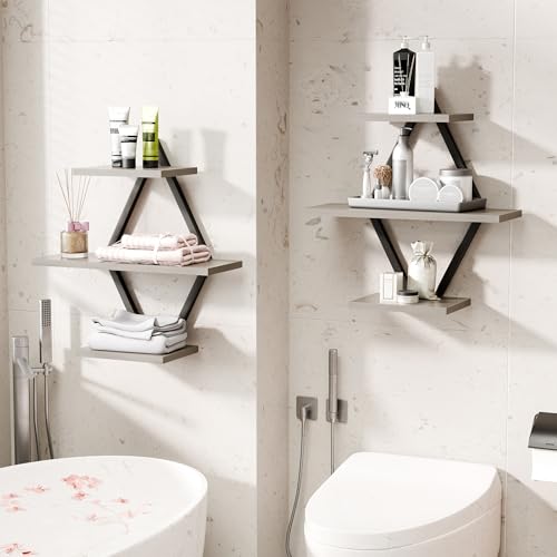 Floating Wall Shelves, Set of 2, Gray - color: Grey