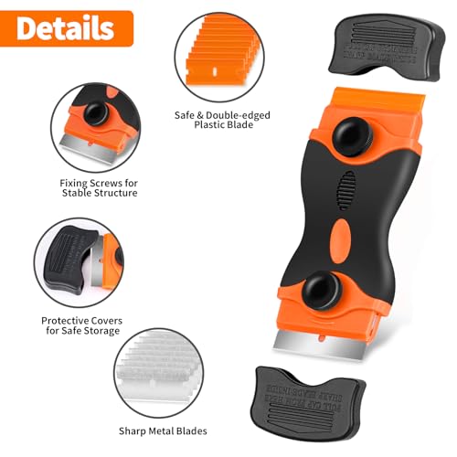 Razor Blade Scraper Tool - Razor Scraper with 40 Metal & Plastic Blades - color: Orange