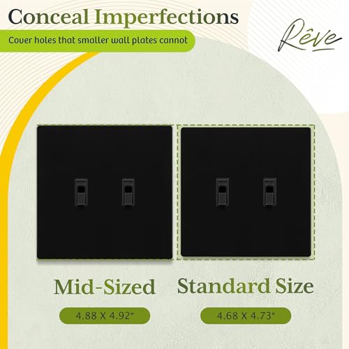TG Mid-Size Screwless Double Toggle Light Switch Cover Plate, 2-Gang, Black - color: Black, size: 2 Gang