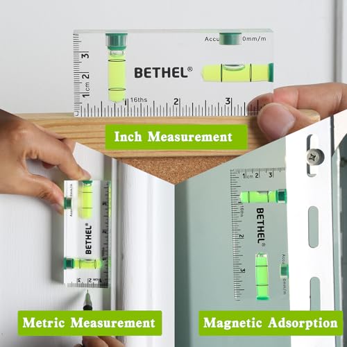 BETHEL Small Level Mini Bubble 90°/180°SpiritLevel,Magnetic 3.74Inch - color: Green