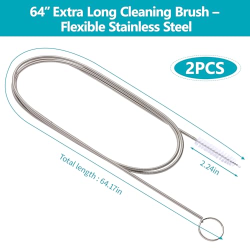 Upgrade 2 Packs Extra Long Drain Cleaners Brush, 64 Inches Flexible Sunroof Drain Cleaning Brush Tool, Premium Tube Cleaner for Dishwasher Drain Hose, Bathroom