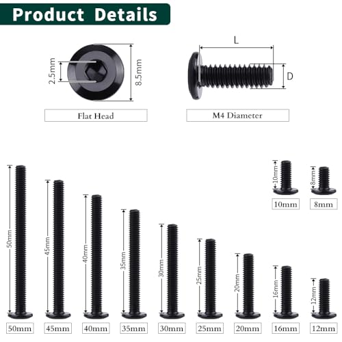 M4-0.7 x 16mm (100 pcs) Black Hex Socket Head Cap Screws, 304 Stainless Steel 18/8, Furniture Bolts, Connector Screws for Furniture, Black Oxide Finish, Full Thread, Hex Spanner Wrench Included - size: M4-0.7 x 16mm