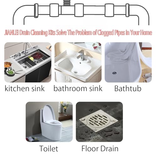 Drain Clog Remover (5pcs)＆Drain Auger 32 FT (1pcs)＆Drain Snake Hair Remover (1pcs),Toilet Plumbing Snake Set for Toilet Sewer Shower Kitchen Bathroom Tub Clogged Drains Opener Cleaning Tool - color: Set 32.8FT