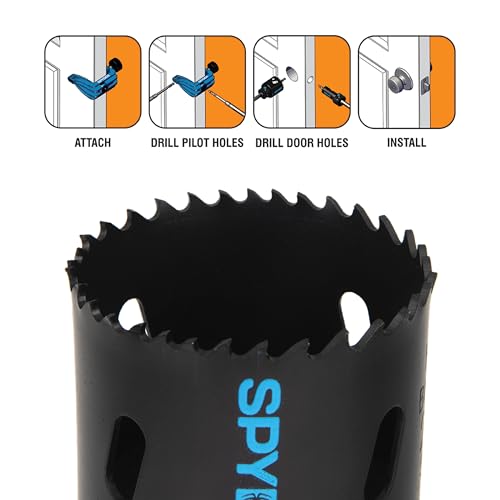 Spyder 5-Piece Rapid Core Eject Door Lock Installation Jig and Bi-Metal Hole Saw Kit, 1-inch and 2-1/8-inch