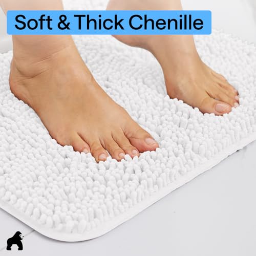 GORILLA GRIP Bath Rug Mat for Bathroom, Absorbent Chenille, 42x24 White - color: White, size: 42" X 24"