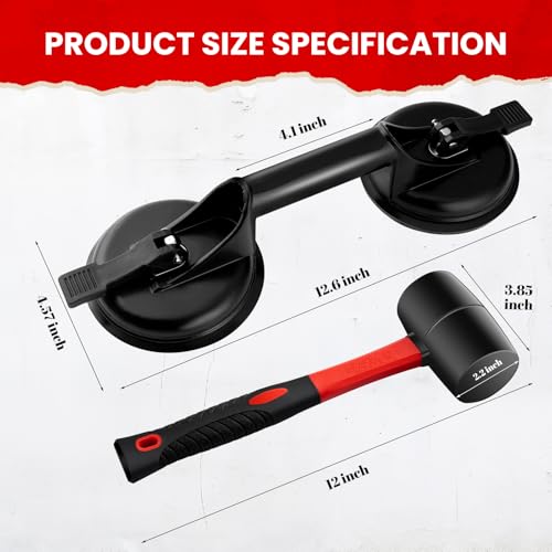 Mister Rui 2-Pack Floor Gap Fixer Tool Kit, Suction Cup & Rubber Mallet