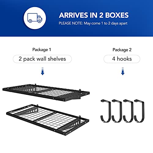 FLEXIMOUNTS 2 Pack 2x4ft Garage Storage with 4 Hooks, Black - size: 2 pack-2x4 ft/ 4hooks