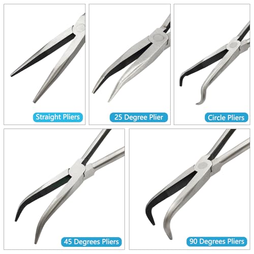 5 Pack 11" Extra Long Nose Pliers Set with Insulated Comfort Grip Handles - size: 5 Pieces - 11" - Straight/25°/45°/90°/Circle
