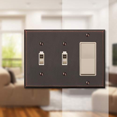 Amerelle Manhattan Double Toggle/Single Rocker Cast Metal Wallplate in Aged Bronze - size: 2 Toggle / 1 Rocker