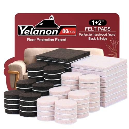 Yelanon Felt Furniture Pads for Hardwood Floors -80 Pcs Premium Felt Pads for Chair Legs, Floor Protectors for Furniture,Black&Beige - size: 80 pcs Black & Beige