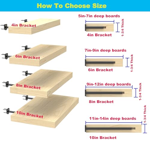 6 Inch Heavy Duty Floating Shelf Brackets 6 Pack, 1/4" Thick Solid Steel Hidden Blind Support, Fits Wood Studs, Holds 200 lbs, Invisible Hardware DIY Kit for Custom Shelving, Black - size: 6 Inch, style: Black 6 Pack