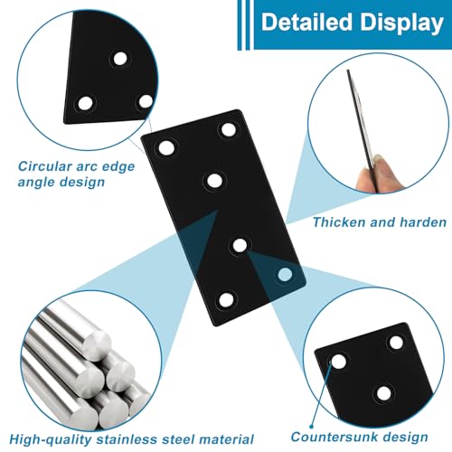 50PCS Flat Straight Brace Brackets, 4x2 Stainless Steel Joining Brackets - size: Black,4"x2"