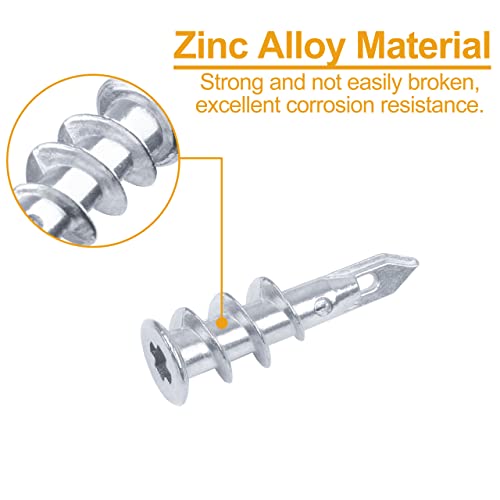 KURUI #8 Zinc Self-Drilling Drywall Anchors, 60PCs Hollow Metal Wall Anchors and Screws Kit, 30 Heavy Duty Anchors + 30#8 x 1-1/4'' Screws, 75LB Hanging and Mounting