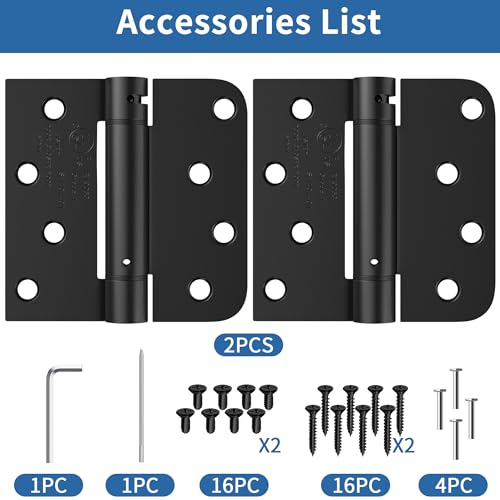 4 Inch Self Closing Door Hinges, Spring Hinges Self Closing Matte Black - color: Matte Black, Square & 5/8" Radius, size: 4" 2 Pack