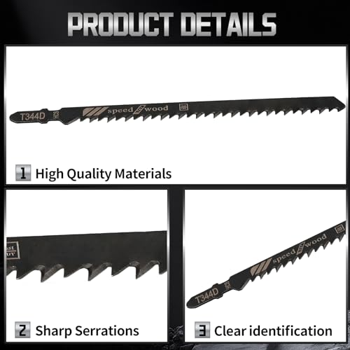 20 Pcs T344D T Shank Jigsaw Blades 6 TPI, 6 Inch | HCS, Wood Jigsaw Blades, For Plastic Chipboards Plywood Hardwood, Quick Cutting