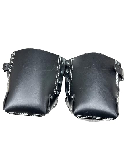 Zeluga Non-slip Kneepads with Adjustable Straps, Safety Leather Knee Pads with Dense Padding Protection, Double Thick Lining (Black) - color: Black