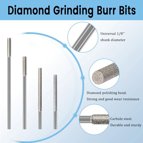 8PCs 120Grit Long Diamond Grinding Bits for Dremel Bits with 1/8" Shank - style: Style 1