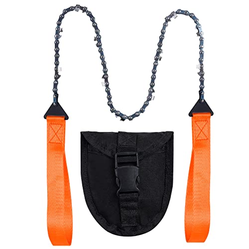 Sucrain Pocket Chainsaw with Paracord Handle, Folding Chain Hand Saw, Emergency Outdoor Survival Gear for Camping, Hunting, Hiking, Cutting Wood & Tree (Orange, 11 Teeth, 24'' Long) - style: Orange, 11 Teeth, 24'' Long