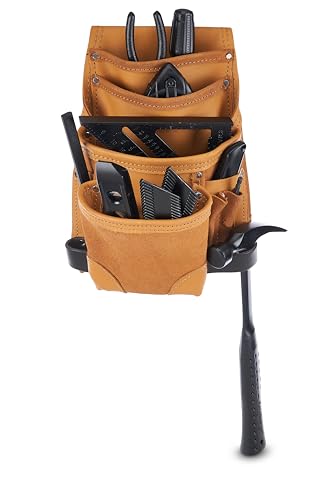 AWP Tool Pouch, Electrician Tool Pouch, Premium, Professional Multi-Pocket Organizer - size: 1 Pack, style: 10 Pocket Classic Leather Tool Pouch