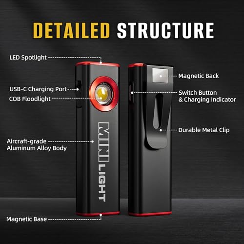 lexall 2 Pack E1 Flashlight, 1200 Lumens Magnetic Pocket EDC Flashlight