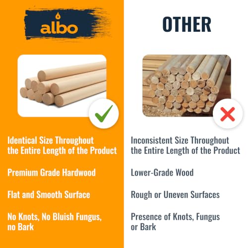 ALBO 1" x 12" Wooden Dowel Rods Set of 5 PCS, Natural Birch Wood - size: 1" x 12" 5 Pcs