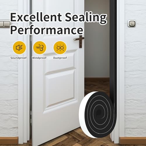 Door Seal Strip,High Density CR Insulation Tape,1 in x 3/4 in x 13 Ft | Air Conditioner Foam,Strong Adhesive,Soundproof, Dustproof,Reduce Noise,High Density CR Foam Insulation Tape,Black - color: Black, size: 1 In x 3/4 In x 13 Ft