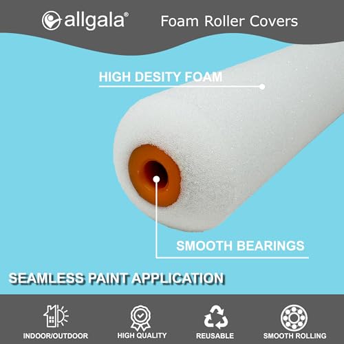 Allgala Foam Paint Roller Kit, 9 Pack 4 inch Mini High Density Foam Paint Roller Covers, Frame, Tray, for Trim Wall Funiture Doors Cabinets, Cupboards - size: 4" Foam (9 PC Set)