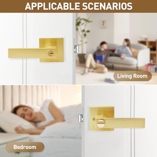 Golden Polished Brass Door Lever with Lock and Keyed - color: Polished Brass, size: 1 Pack