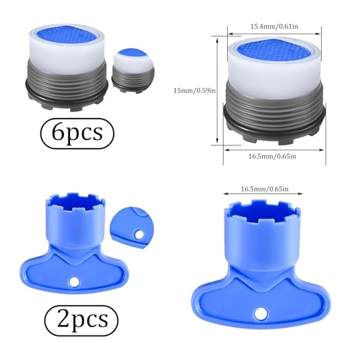 Faucet Aerator M16.5, 6PCS Aerator Replacement for Sink Faucet Flow Restrictor, Kitchen Bathroom Sink Aerators with Key Removal Wrench Tool, 16.5mm/0.65inch