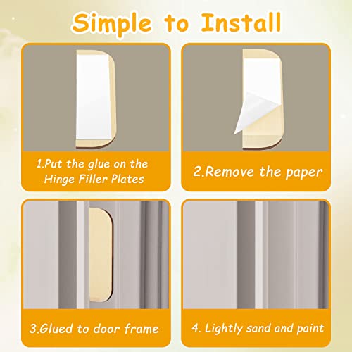 Taiyin 8 Pack 3.5 Inch Hinge Repair Wooden Plate Door Hole Cover Plate Wooden Hinge Filler Wood Repair Kit Kitchen Cabinet Hinges Cabinet Door Blanks with Double Sided Tapes