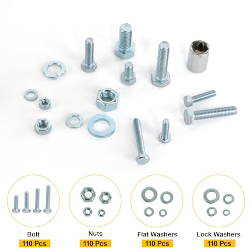 FMhotu 440Pcs Nuts and Bolts Assortment Kit, Metric Grade 10.9 Hex Bolts Nuts Washers Set, M6 M8 M10 M12,16 Sizes, Comes with 1 Y-Wrench and 3 Bits THLSTZ440pcs - size: 440pcs M6 M8 M10 M12