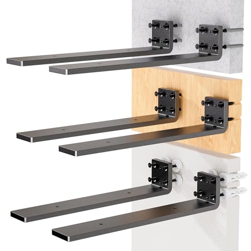HOZE Heavy Duty Metal Shelf Brackets 10-Inch, Set of 6, Modern Black Matte Finish, 1/5" Thick Steel, Easy-to-Install, Strong Support for Shelves, Versatile & Stylish (10 Inch - 6 Pack) - size: 10 Inch, style: 6 Pack
