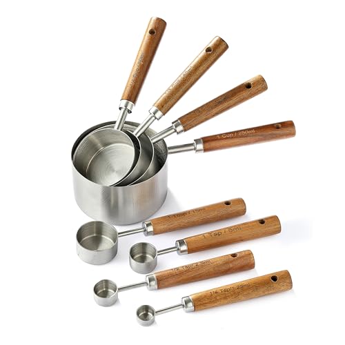Stainless Steel Metal Measuring Cups and Spoons Set, 8 Pack