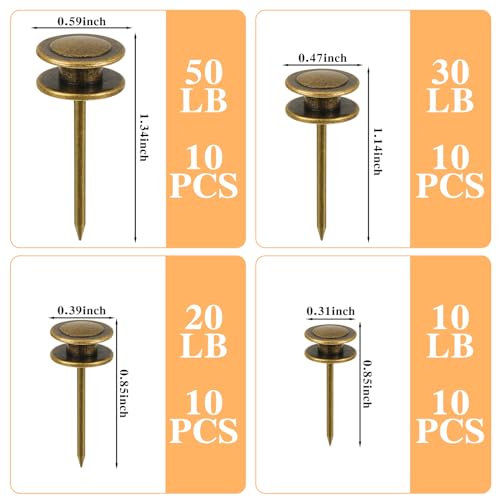 Ferraycle 40 Piece Double Headed Picture Hangers Nails 4 Size - color: Bronze