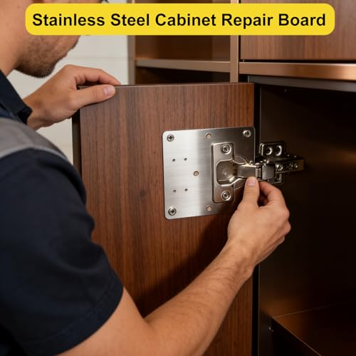 8 PCS Cabinet Hinge Repair Plate - Stainless Steel Cabinet Hinge Repair Replacement Kit,Hinges Repair Fixing Plates with Screw for Kitchen Cupboard Door Locker Cabinet Door
